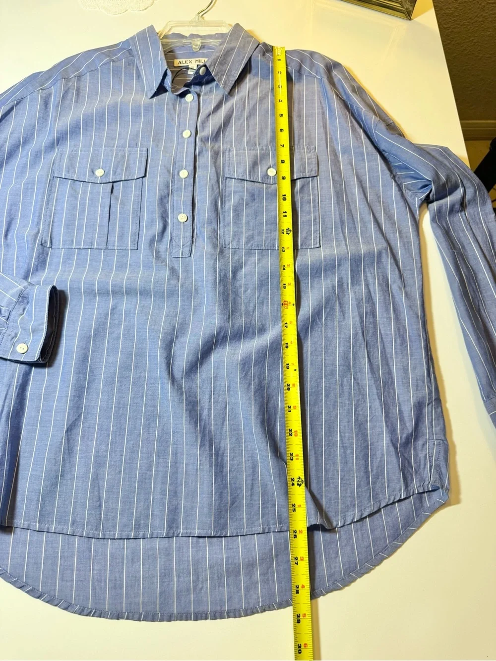 NWT Alex Mill Blue and White Striped Casual Popover Shirt Size Medium Loose Fit - Picture 10 of 13